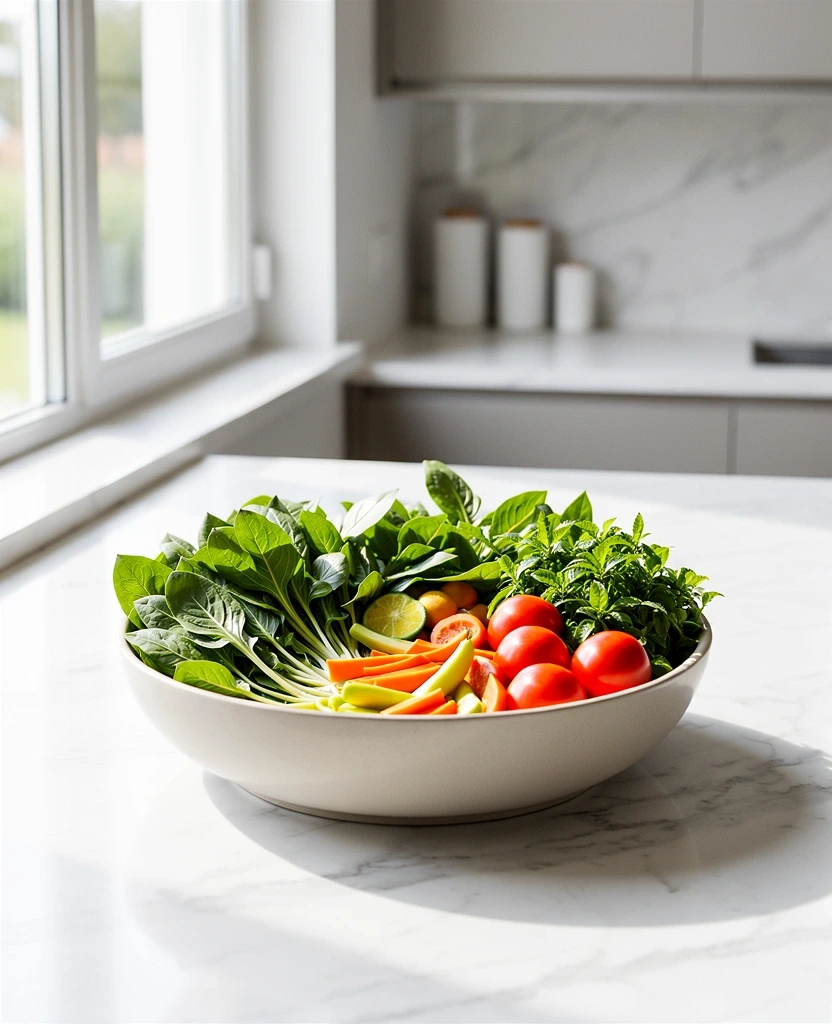 Fresh organic ingredients on a marble surface